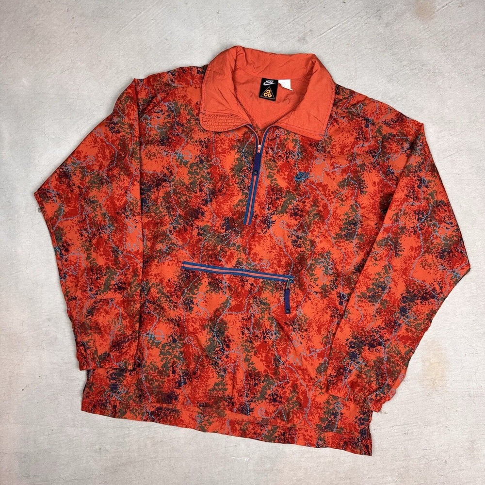 Nike ACG Packable Orange Multicolor Vintage Abstract Windbreaker Shell Jacket M